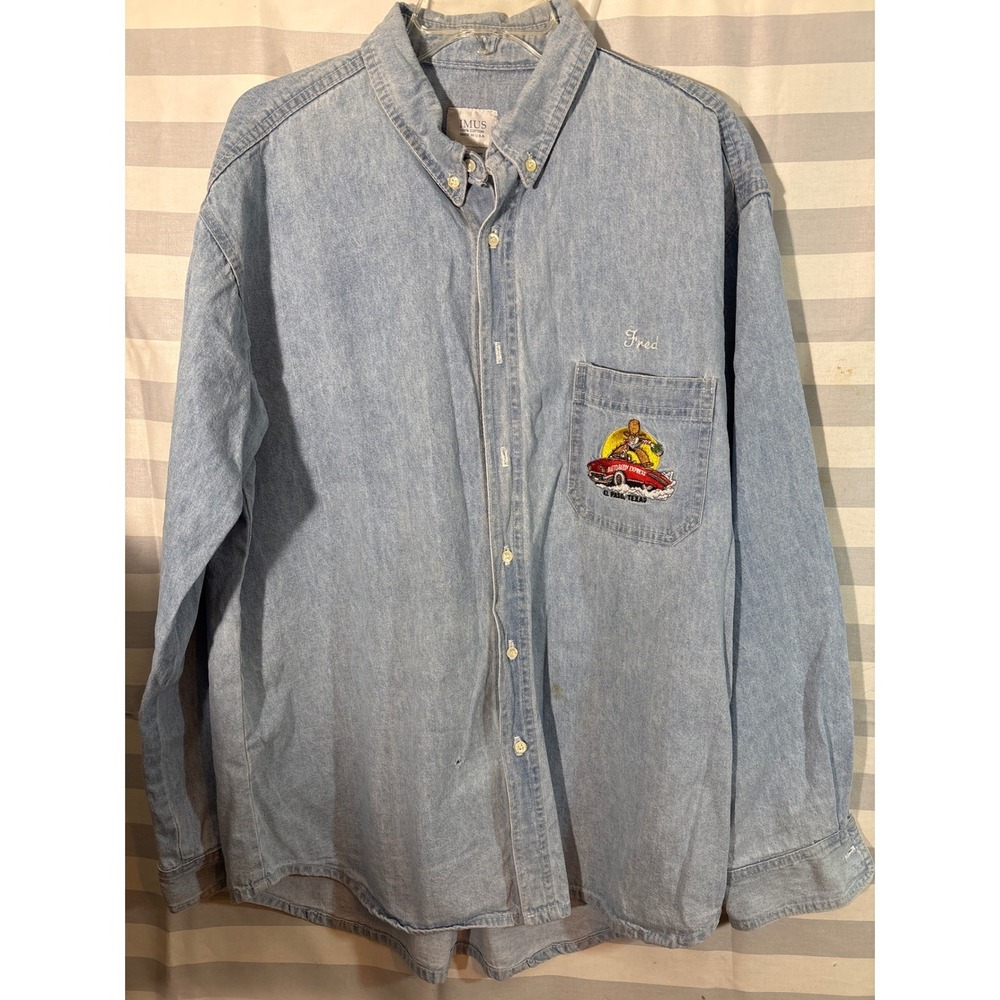 Vintage IMUS Denim Shirt Mens XL Blue Autobody Express El Paso Texas Made in USA
